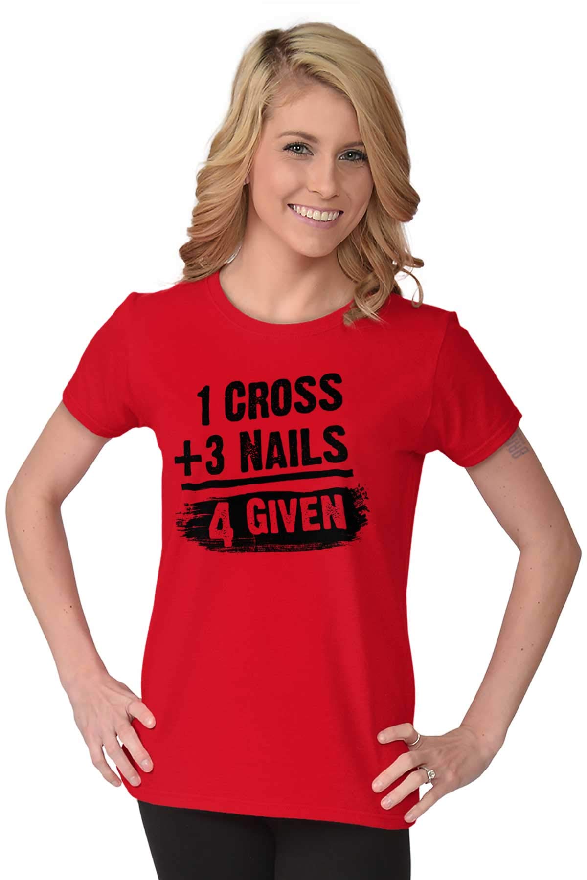 Forgiven Women's Graphic Tee - Trendy Junior Top with Cross & Three Nails Design | Perfect for Church, Bible Study & Christian Outfits