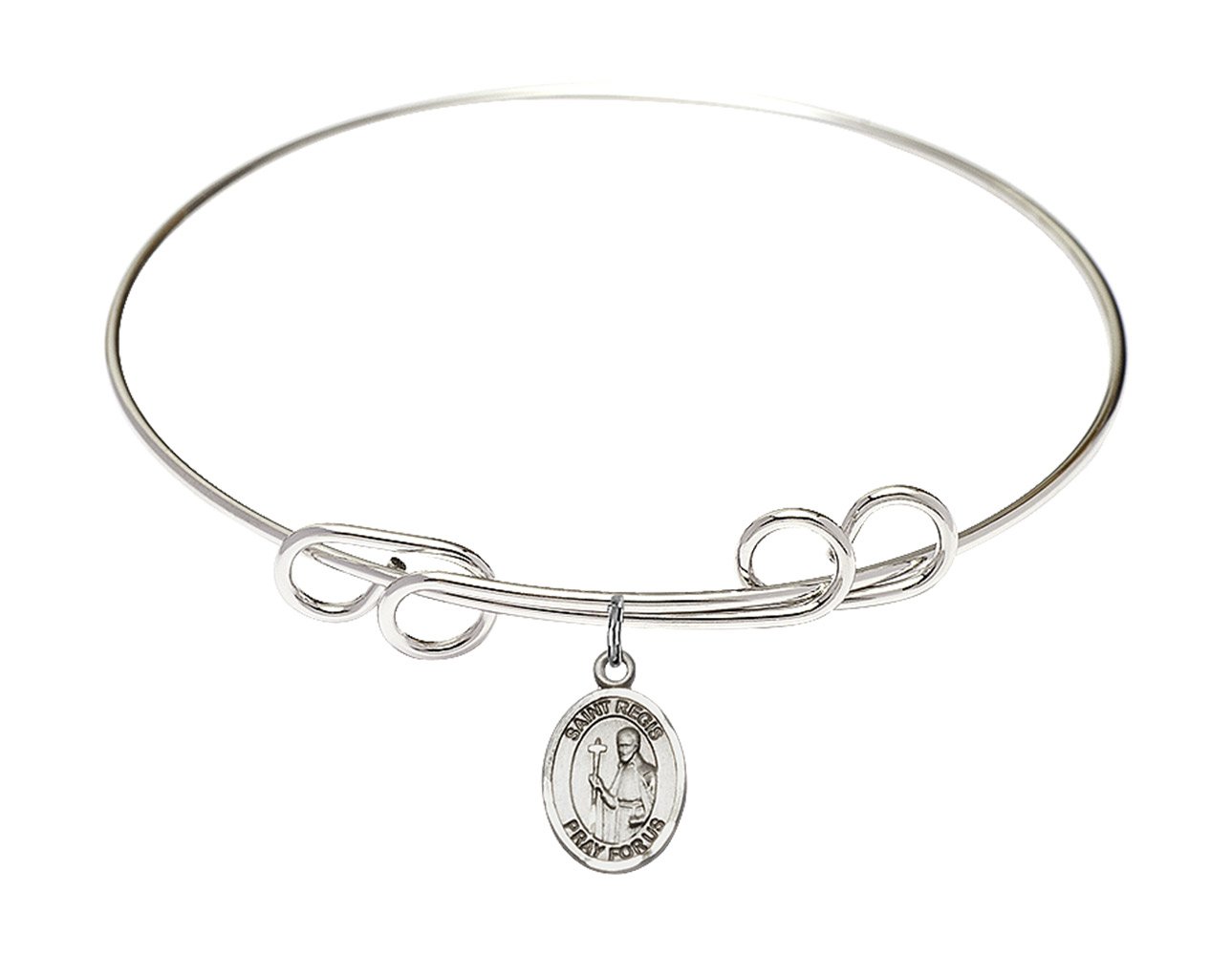 Sterling Silver Round Double Loop Bangle Bracelet with St. Regis Charm - Elegant Jewelry for Women, Perfect for Parties, Weddings & Everyday Wear
