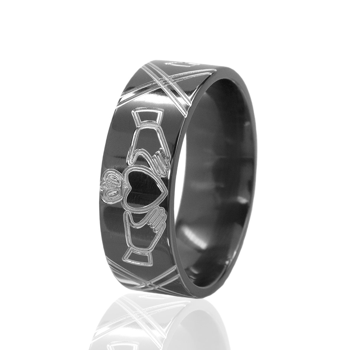 Black & Silver Carved Claddagh Ring - Unique Irish Jewelry for Women, Men - Perfect for Weddings, Anniversaries & Celtic Gifts