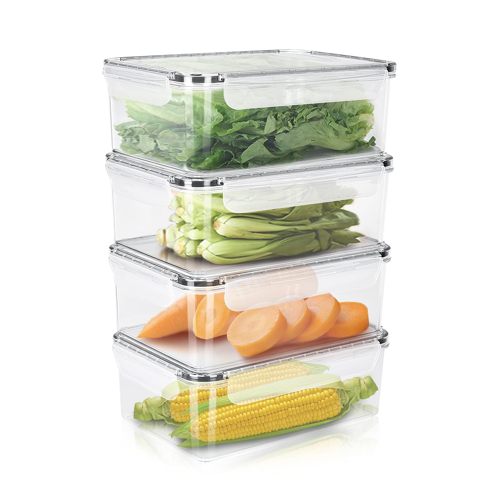 Tauno Clear Food Storage Containers Set of 4 | BPA-Free Plastic Kitchen Organizers with Lids | 348 Oz Stackable Containers for Meal Prep, Leftovers & Pantry Organization
