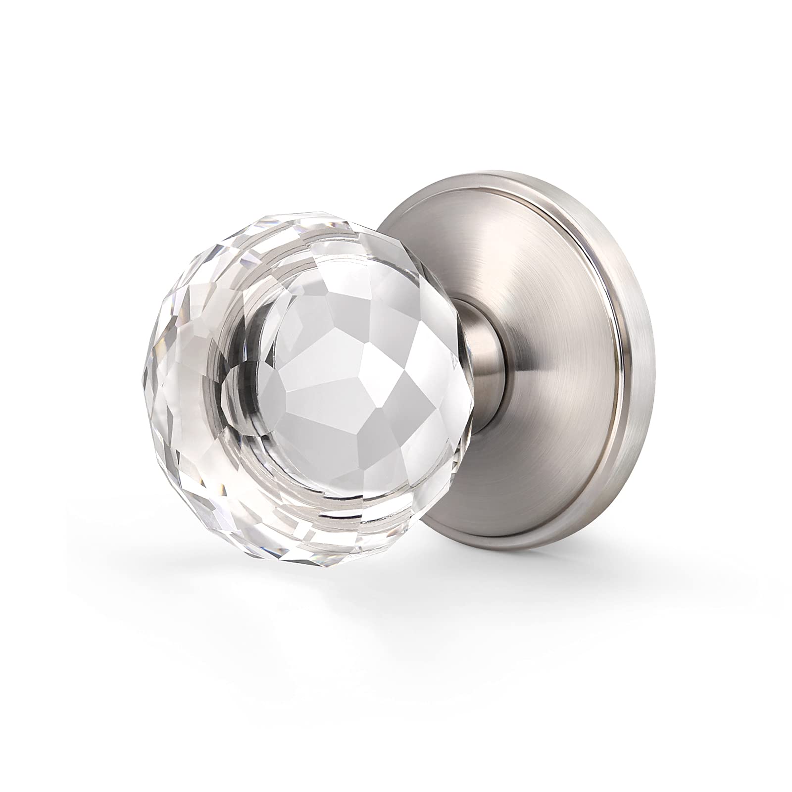 Crystal Style Passage Door Knobs - 2 Pack Satin Nickel Glass Interior Door Handles with Lock for Hall Closet & Bedroom Doors | Elegant Home Decor Upgrade