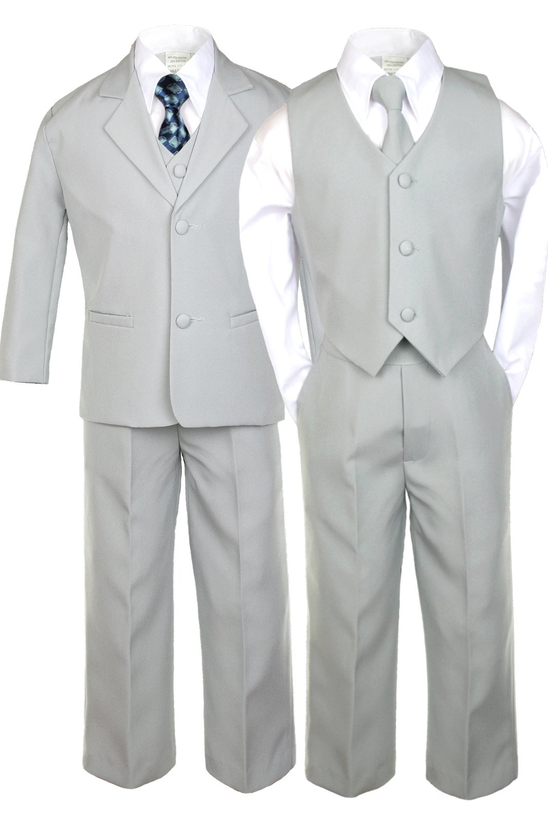 Boys Silver Tuxedo Suit with Satin Tie for Weddings & Parties
