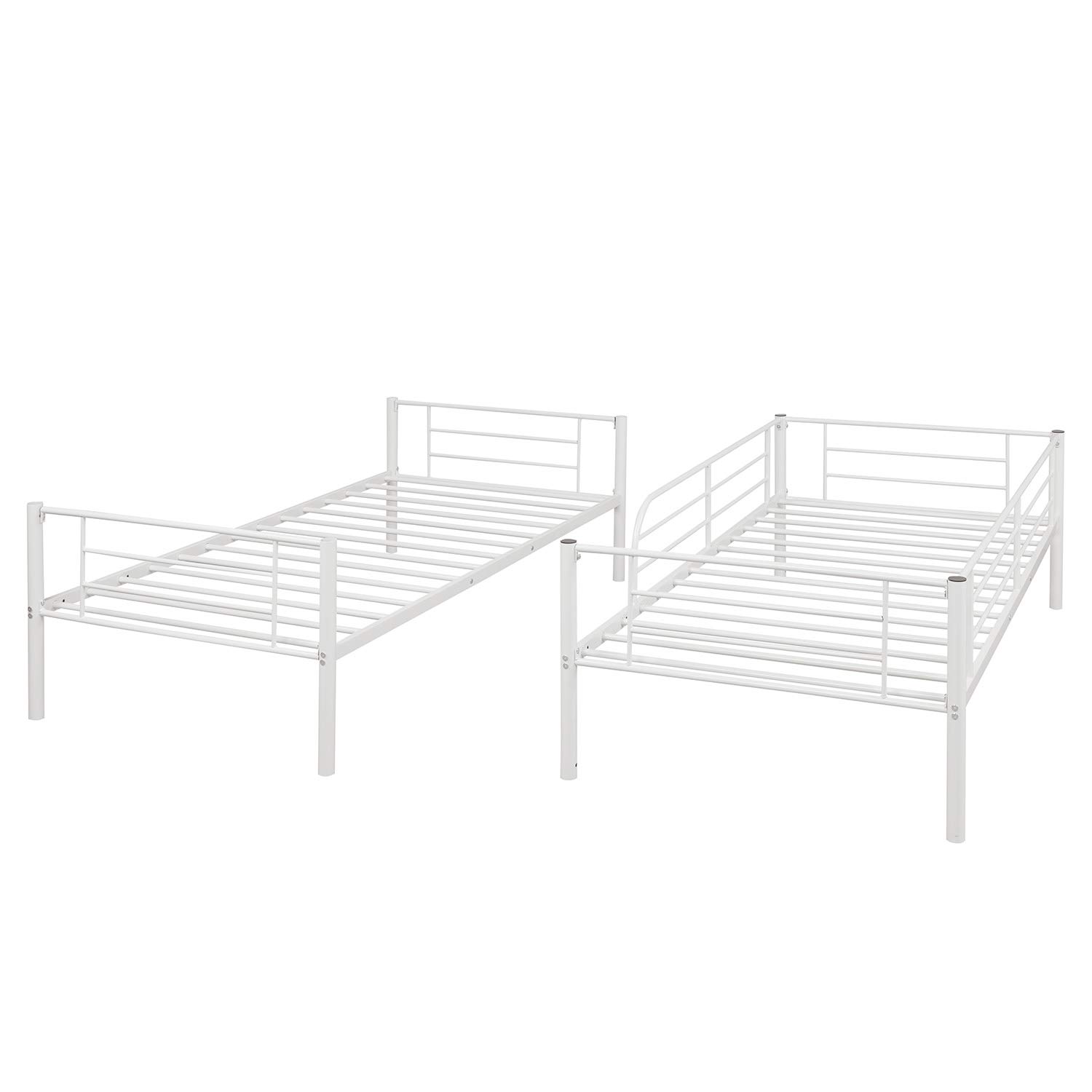 KLMM Twin Over Twin Metal Bunk Bed with Ladder & Guardrails - Convertible to 2 Separate Twin Beds for Kids, Teens & Adults (White) - Perfect for Small Bedrooms, Dorms & Shared Kids' Rooms