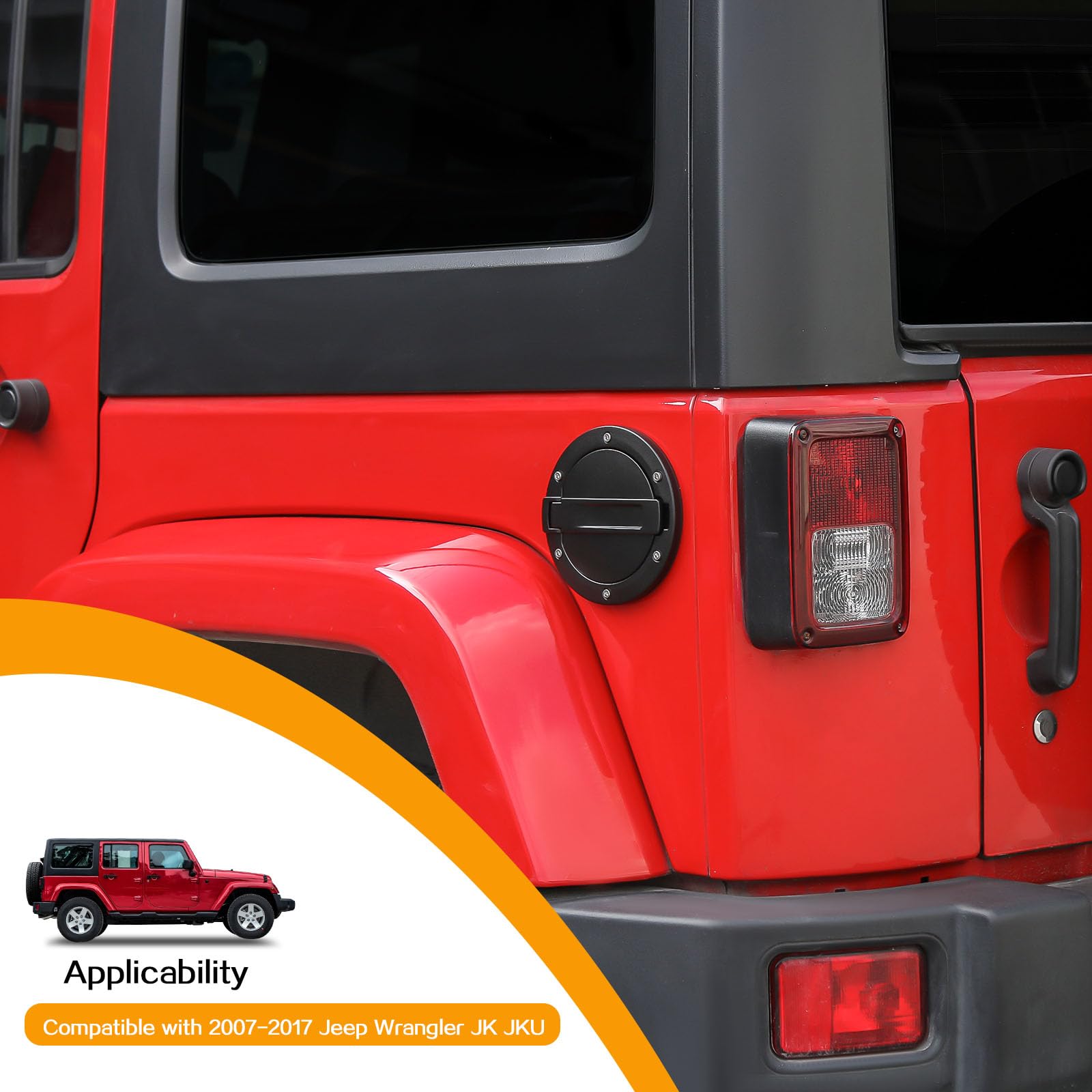 JeCar Aluminum Gas Cap Cover for Jeep Wrangler JK & Unlimited 2007-2017 - Fuel Filler Door Accessories for Sport, Rubicon, Sahara Models (No Logo) - Durable Exterior Upgrade for Off-Road & Daily Driving