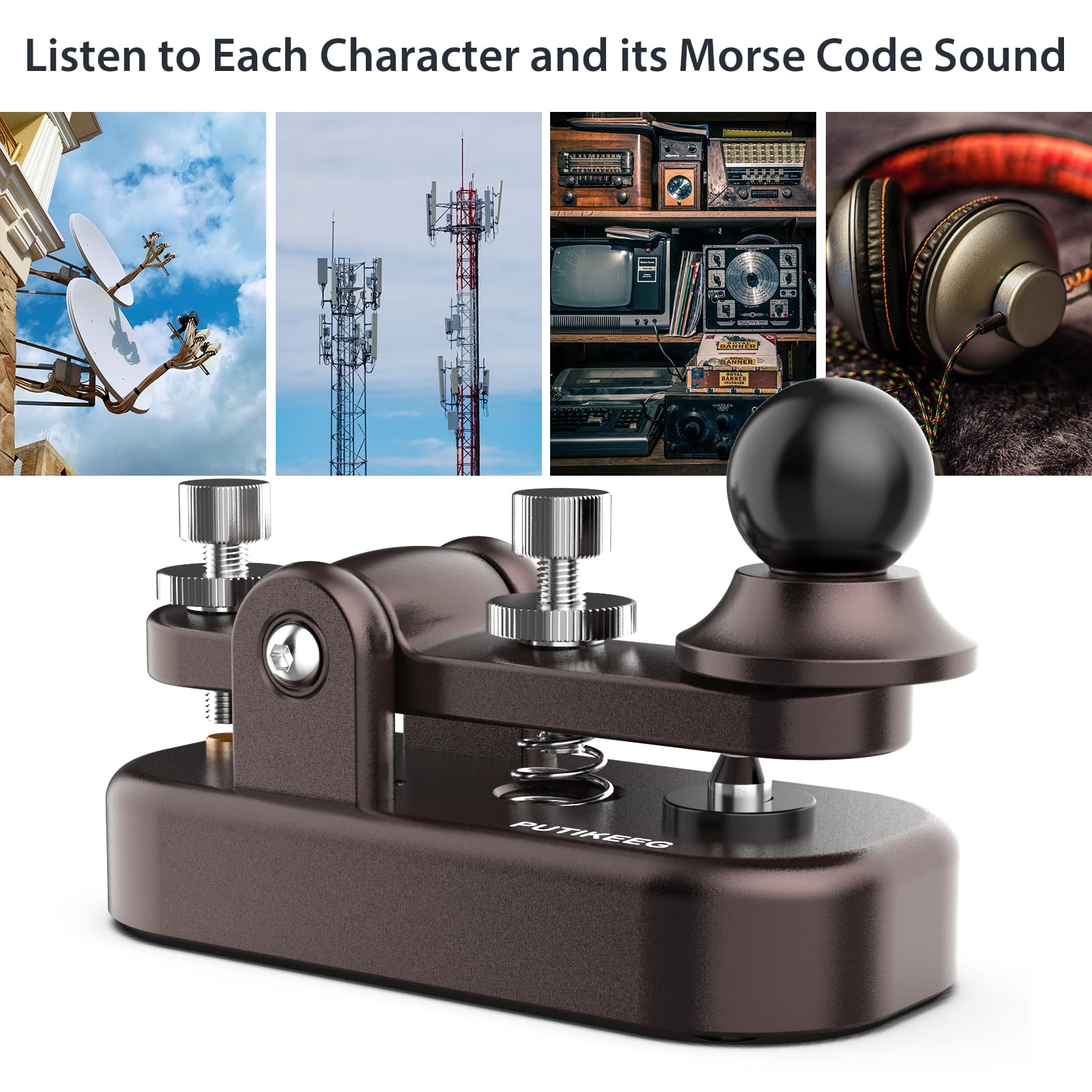 Mini Morse Radio Key CW HAM Telegraph Double Paddle Morse Code Keyer - Aluminum Alloy Body Base (Brown, Small) - Perfect for Amateur Radio, Emergency Communication & Morse Code Training