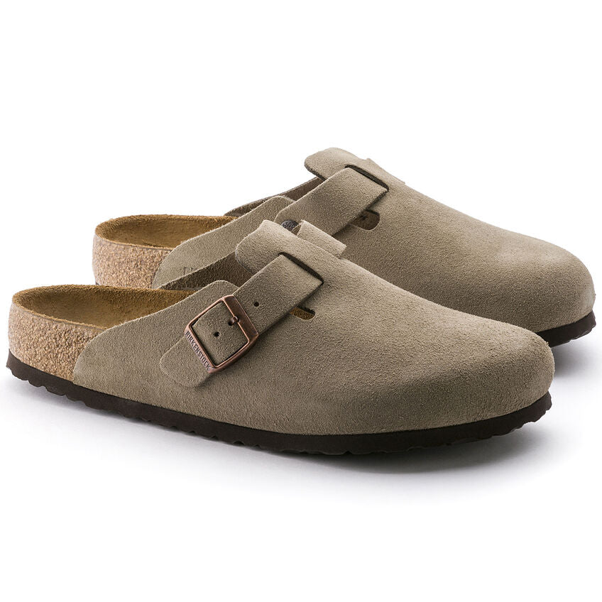 Birkenstock Boston Soft Footbed Suede Leather Clogs in Taupe - Comfortable Unisex Slides for Home, Office & Casual Wear