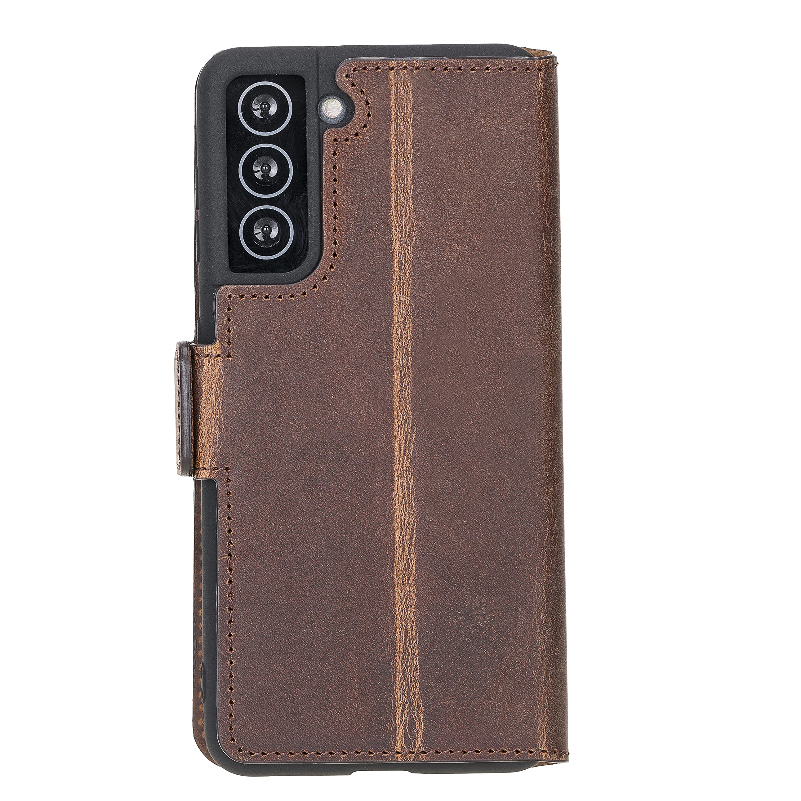 Premium Full Grain Leather Samsung Galaxy S21 Wallet Case - Magnetic Flip Cover with Card Holder & Kickstand | Slim Protective Folio Phone Case for Men & Women | Perfect for Work, Travel & Everyday Use (Antique Brown)