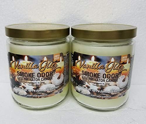Smoke Odor Eliminator Candle - Vanilla Glitz Scent, 13oz Jar (Set of 2) | Freshen Home, Car, Office & Remove Smoke Smell