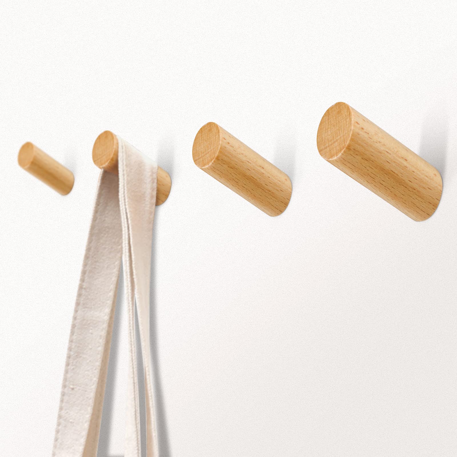 AGITATESAND 4 Pack Natural Wood Wall Hooks - Heavy Duty Rustic Coat Hooks for Bathroom, Bedroom & Entryway | Perfect for Hanging Towels, Robes, Hats & Clothes | Wall Mounted Durable Wooden Hooks for Home Organization