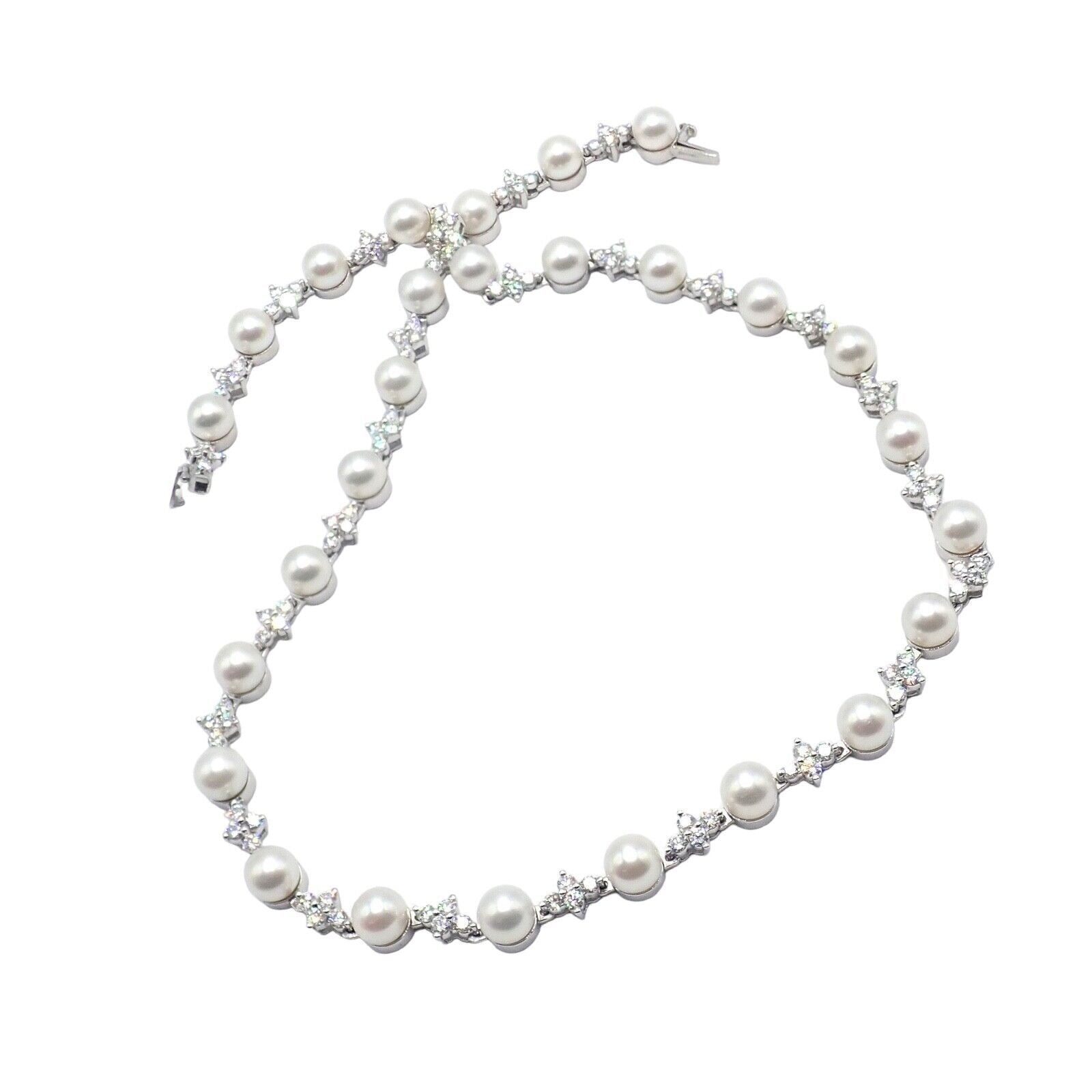 Authentic Tiffany & Co Platinum Diamond 6.5mm Pearl Necklace for Women - Elegant Jewelry Gift for Wedding, Anniversary & Special Occasions