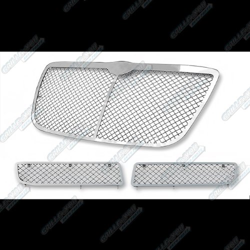 APS Compatible with Chrysler 300 2005-2010 Fog Lights & Full Covered Bumper Grille Insert Combo - Stainless Steel Chrome Mesh Front Grill (S18-W03117R) - Perfect for Car Customization & Front End Protection