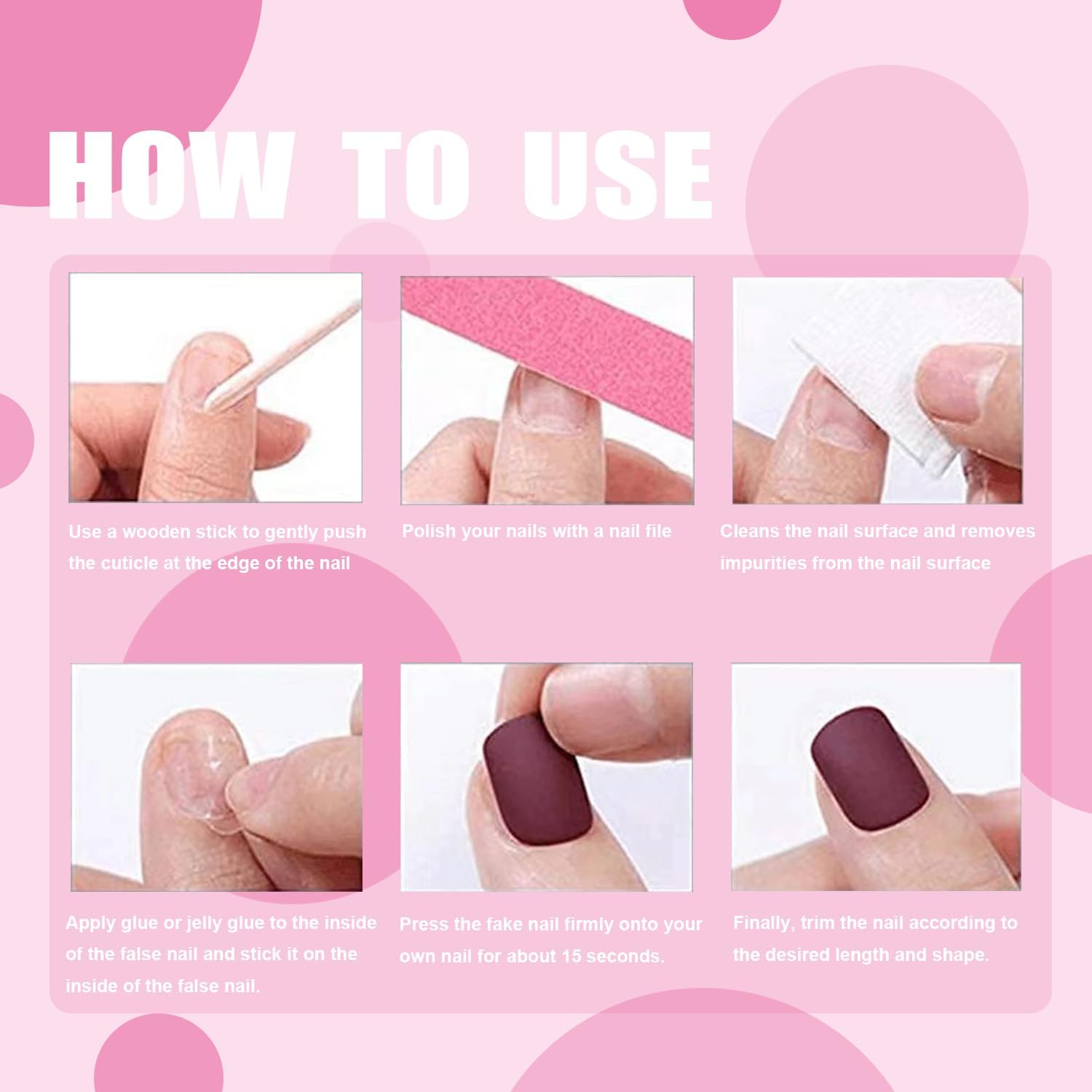 Black French Tip Press on Nails - Medium Long Square Fake Nails with 3D Pink Flower Design | Glossy Reusable Artificial Nails Kit for Women (24Pcs) | Perfect for Parties, Weddings, Date Nights & Special Occasions