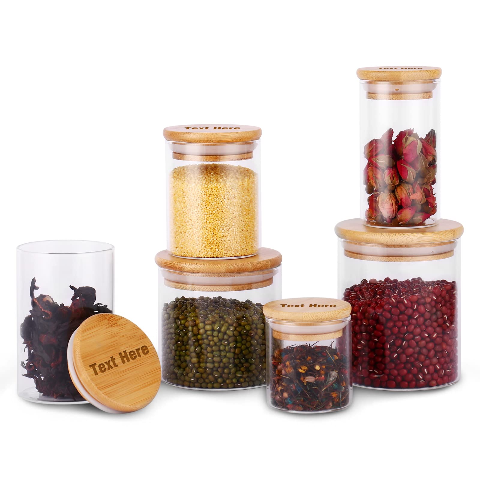 Eco-Friendly Glass Food Storage Containers with Bamboo Lids - 10 oz Airtight Clear Jars for Cereal, Candy, Nuts, Oatmeal, Tea & Coffee | Free Custom Engraving | Perfect for Kitchen Pantry Organization & Bulk Food Storage