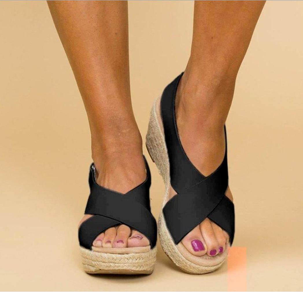 WoJogom Women's High Heel Sandals - 2021 Fashion Summer Open Toe Ankle Strap Wedges with Thick Sole - Fish Mouth Design Beach Shoes for Ladies (Black) | Perfect for Parties, Weddings & Summer Outings