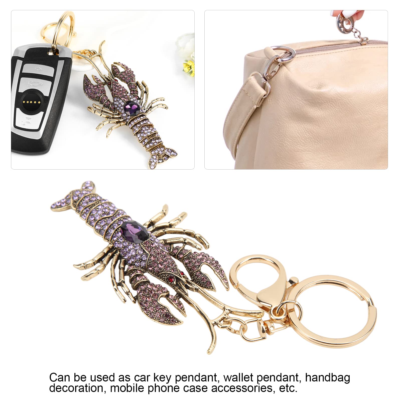 Sparkling Rhinestone Lobster Keychain for Women - Elegant Silicone Keyring Bracelet with Alloy Pendant - Perfect for Backpacks, Wallets, Handbags & Purse Accessories (Purple) - Great Gift for Beach Lovers & Seafood Enthusiasts