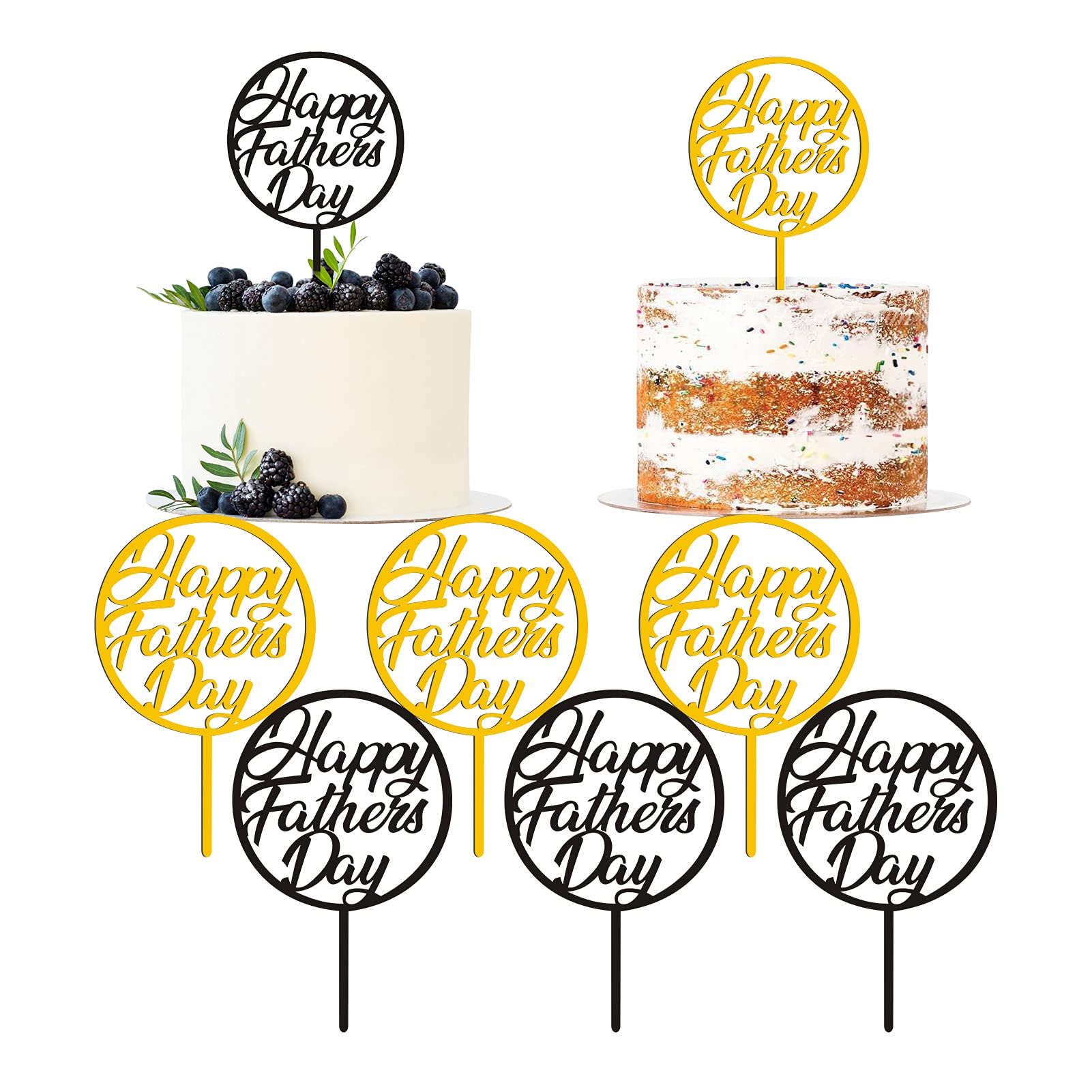 12Pcs Gold & Black Acrylic Happy Birthday Cake Toppers for Dad - Father's Day Party Decorations, Cupcake Picks, Food Decor - Perfect for Father's Birthday Celebrations, Retirement Parties & Family Gatherings