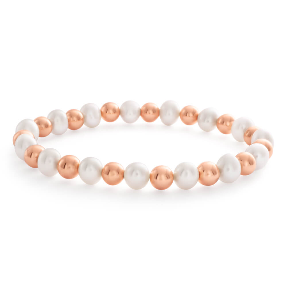 6.5mm Mixed Color Freshwater Pearl Bracelet with Rose Tone Hematite Beads - 17.5cm Adjustable Length for Women, Gift for Her, Birthday, Anniversary, Wedding, Party Jewelry Accessory