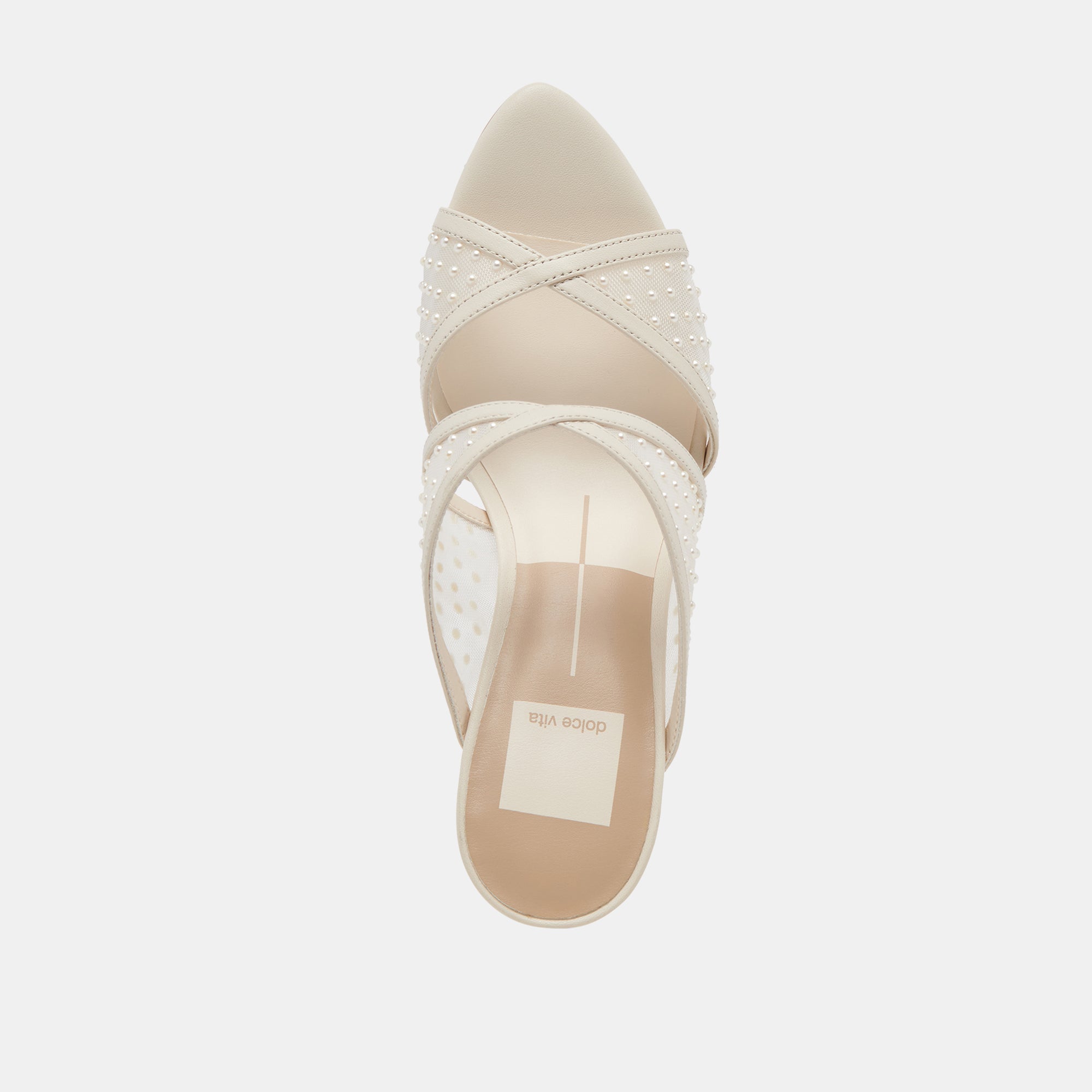 MANDEL PEARL HEELS IVORY MESH - Elegant Women's High Heel Sandals with Pearl Accents for Weddings, Parties & Special Occasions | Comfortable Mesh Design for All-Day Wear