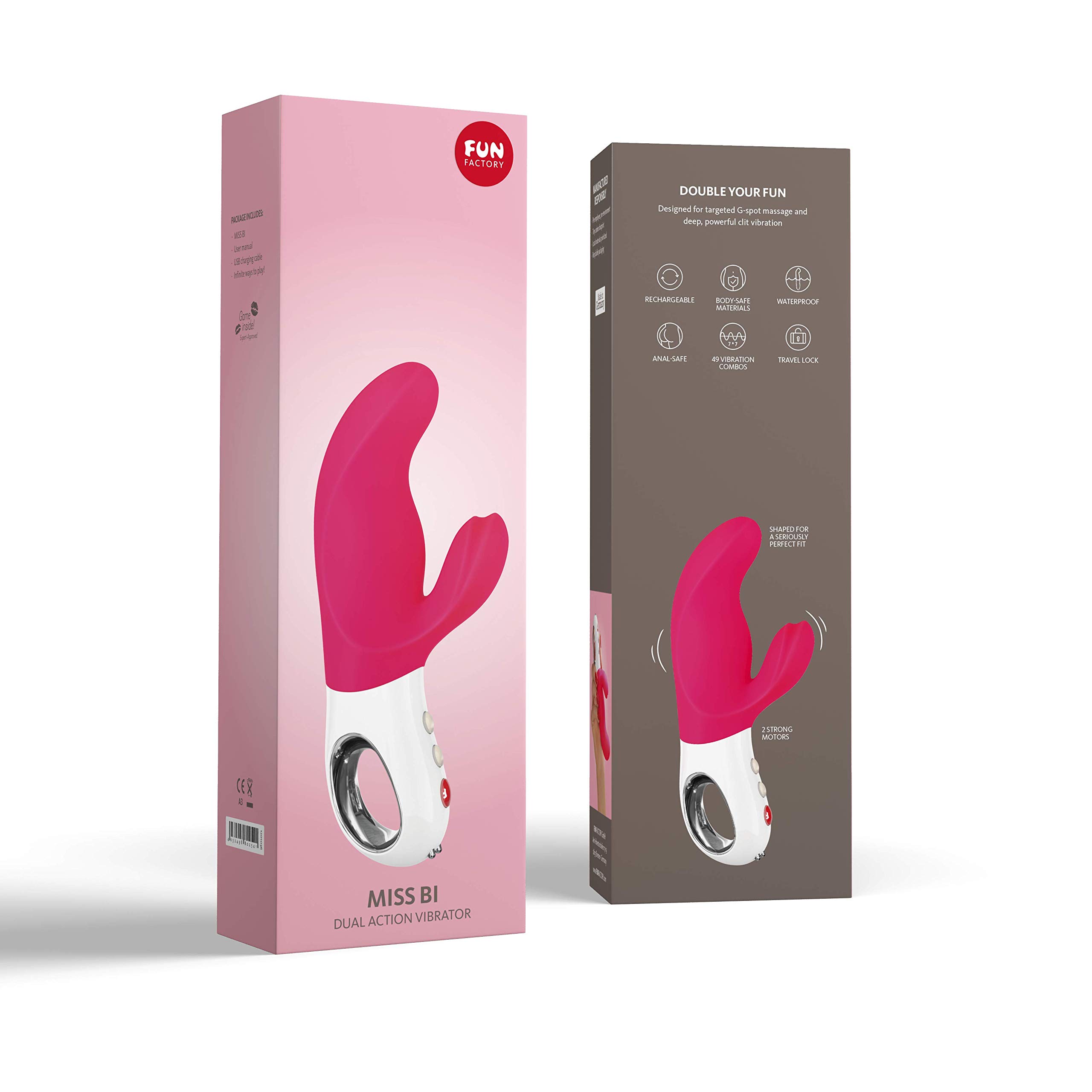 Premium Rechargeable Silicone Dildo Vibrator - FUN FACTORY G5 Series Luxury Adult Toy for Women & Men (Miss BI Pink) | Waterproof, Body-Safe & Powerful Vibrations | Perfect for Couples Play & Solo Pleasure