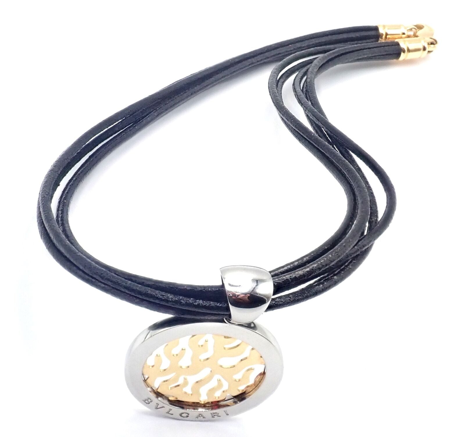 Authentic Bulgari Tondo Fire 18k Yellow Gold & Stainless Steel Pendant Necklace for Women - Luxury Jewelry Gift for Anniversary, Birthday & Special Occasions