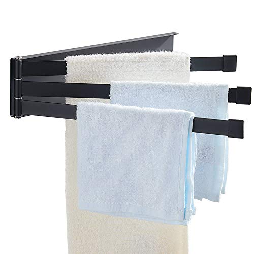 No Drill Swing Towel Holder - 3 Arm Wall Mounted Bathroom Towel Rack, Space Saving Folding Towel Bar for Hand & Kitchen Towels - Perfect for Home, Hotel, Dorm (Easy Installation, Rustproof) | Organize Bathrooms, Kitchens & Small Spaces