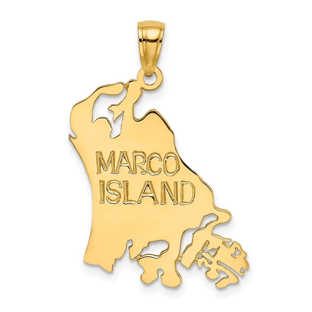 14K Yellow Gold Marco Island Cut Out Charm Pendant - Dainty Fine Jewelry for Women (29.4mm x 9.5mm) - Perfect for Layering Necklaces, Gift for Her, Beach Vacation Accessories