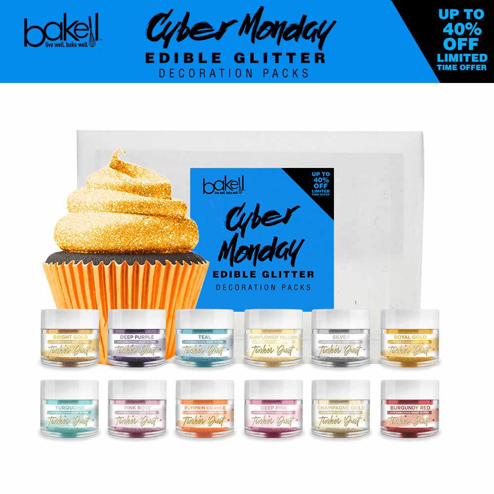 Cyber Monday Tinker Dust Edible Glitter Combo Pack A (12 PC Set) - Food Safe Sparkles for Cake Decorating, Cupcakes & DIY Crafts