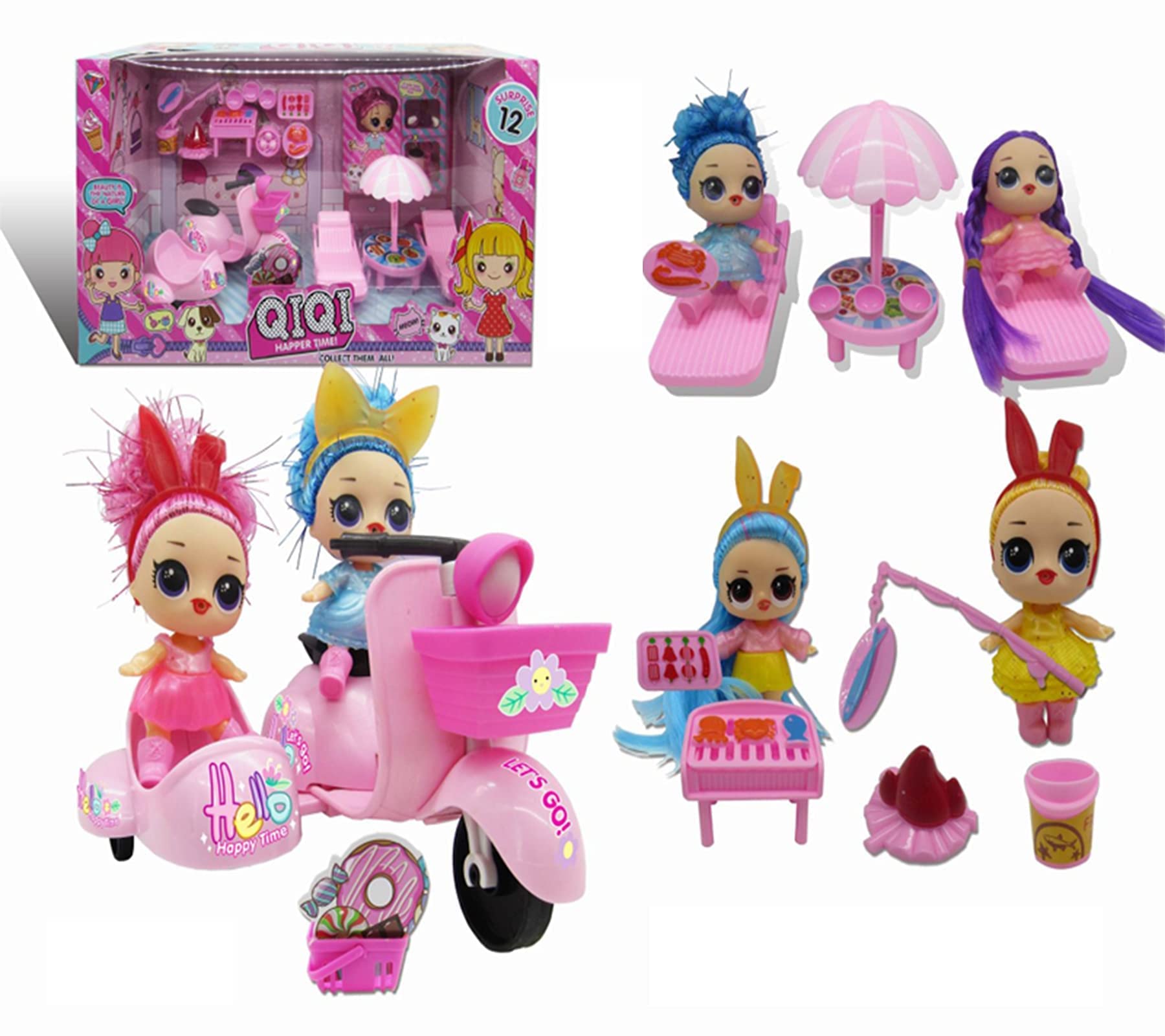 4 Inch Surprise Dolls Playset with Dollhouse & Accessories - DIY Pretend Play Toy for Girls - Perfect Gift for Kids Birthday & Indoor Playtime