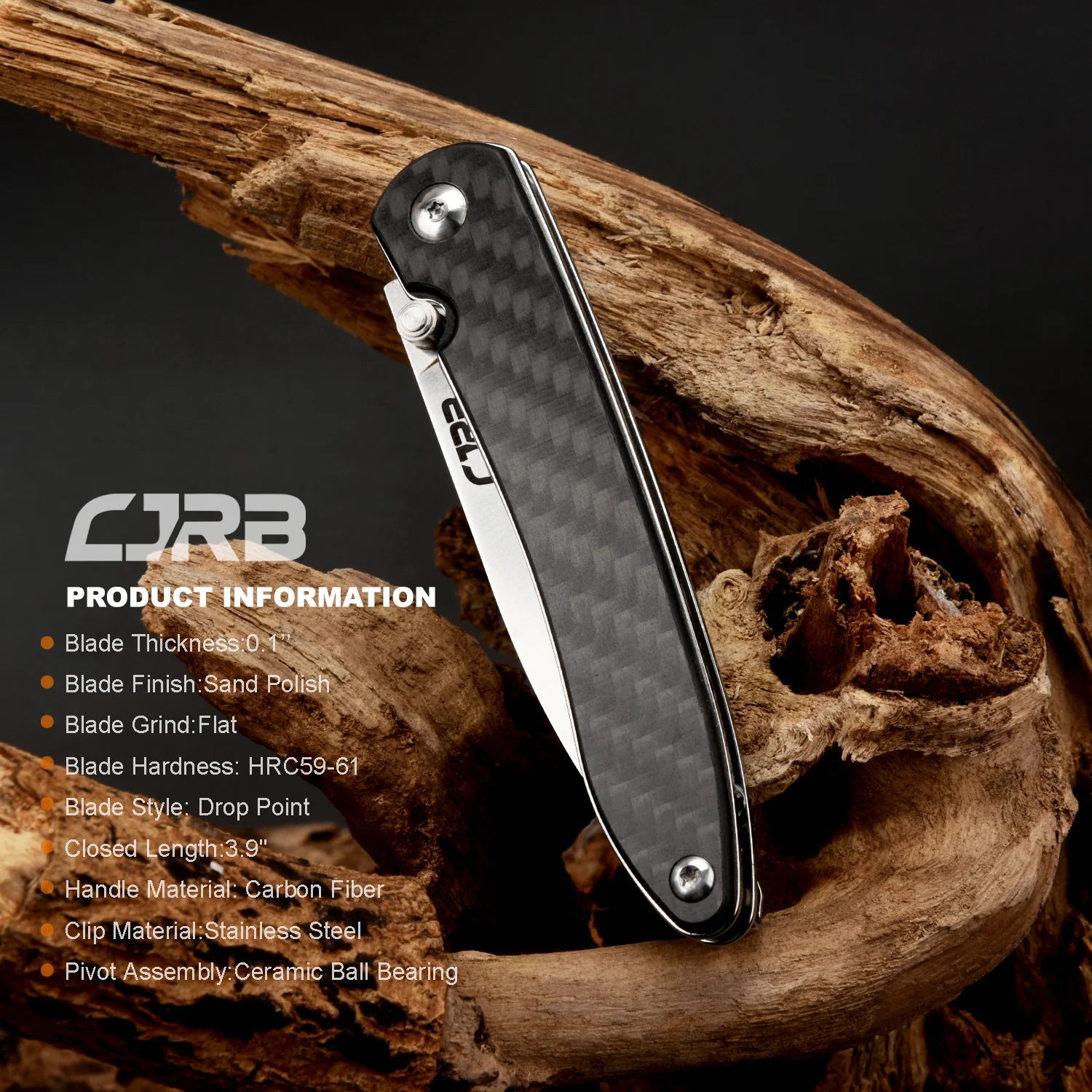 CJRB 1917 CF Ria Linerlock Folding Knife - Satin Drop Point Blade, Carbon Fiber Handles - EDC Pocket Knife for Outdoor, Camping & Everyday Carry