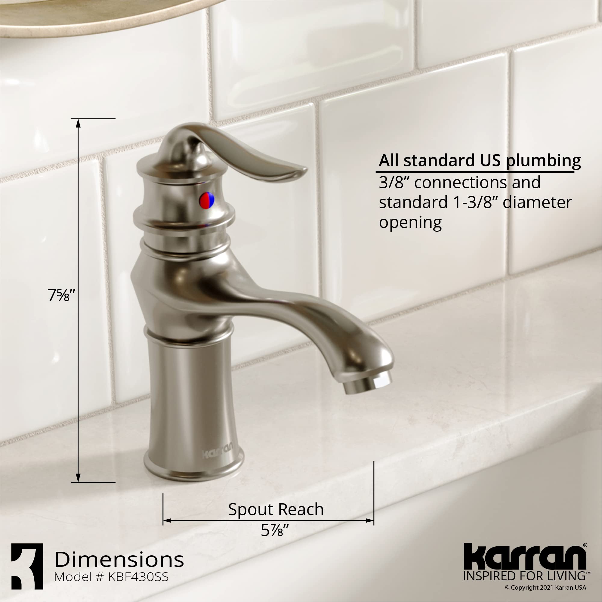 Karran KBF430 Stainless Steel Single Hole Bathroom Sink Faucet with Pop-Up Drain - Modern Single Handle Basin Tap for Bathroom Vanity, Powder Room & Guest Bath Installation