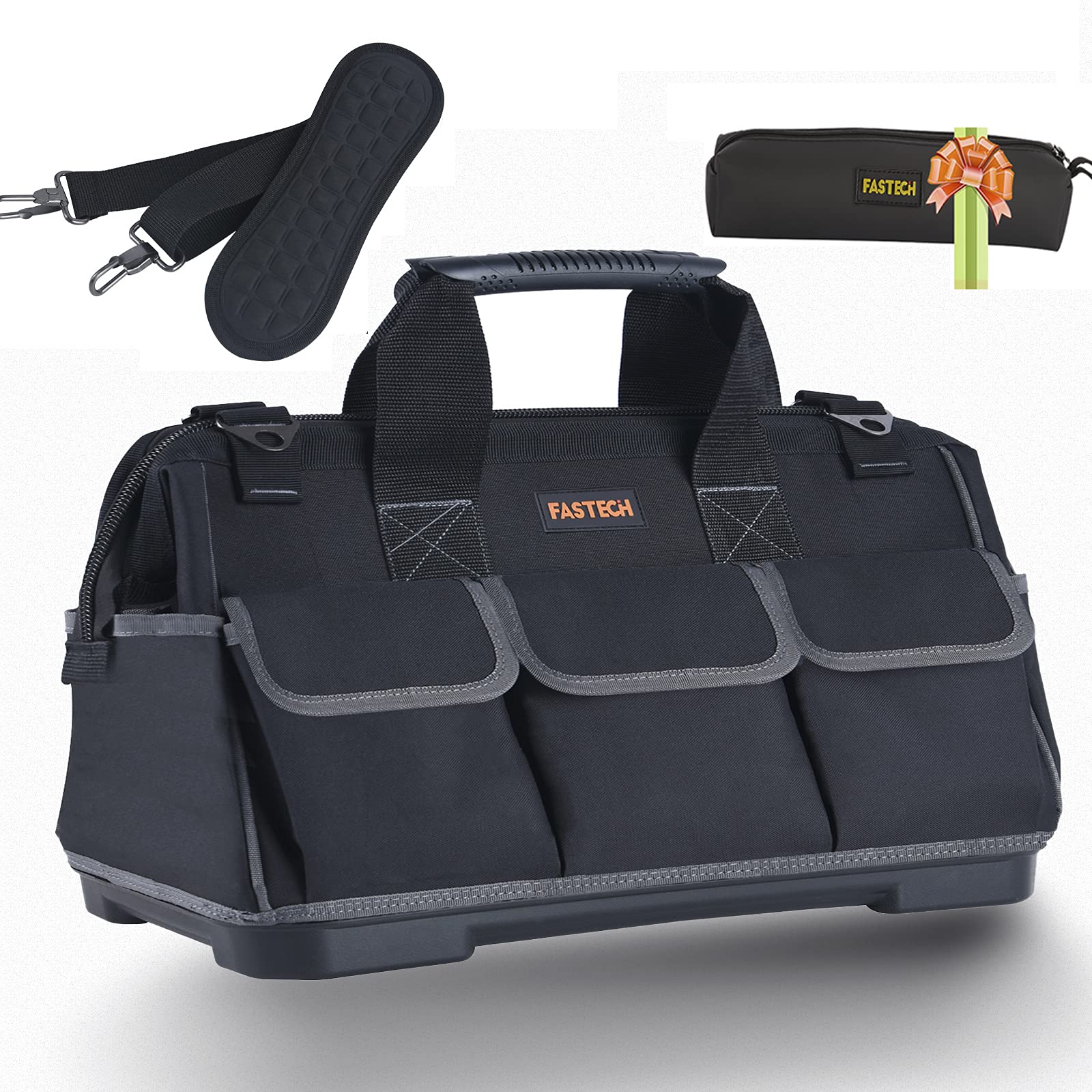 GoldskyUS 15-Inch Wide Mouth Waterproof Tool Bag with Molded Base - Large Capacity Durable Storage Tote for Electricians & Carpenters - Ideal for Construction Sites, DIY Projects & Professional Work