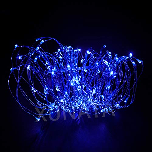 XUNATA 33ft LED String Lights with Remote Control - 100 LED 8 Modes Dimmable Outdoor Christmas Lights | Waterproof Copper Wire Fairy Lights for Holiday, Patio, Garden, Wedding & Party Decor (Blue)
