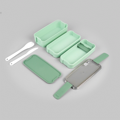 Bento Tek 30 oz Green 3-in-1 BPA Free Lunch Box with Fork & Knife - Microwave Safe, Leakproof Food Container (7.5