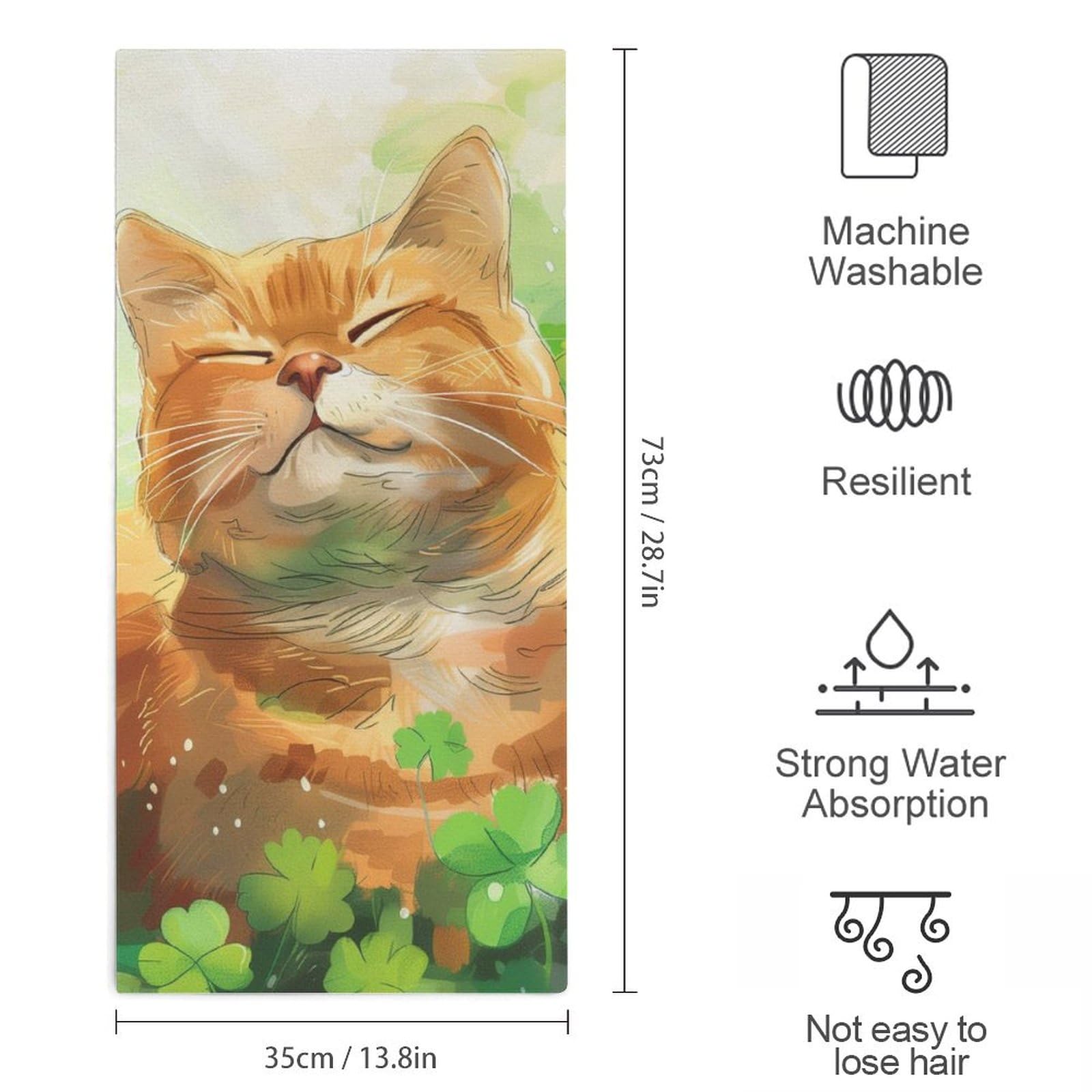 St. Patrick's Day Orange Cat Hand Towels - Super Absorbent & Soft Green Clover Face Towels for Bathroom, SPA, Gym - Perfect for Guest Showers & St. Patrick's Day Decor