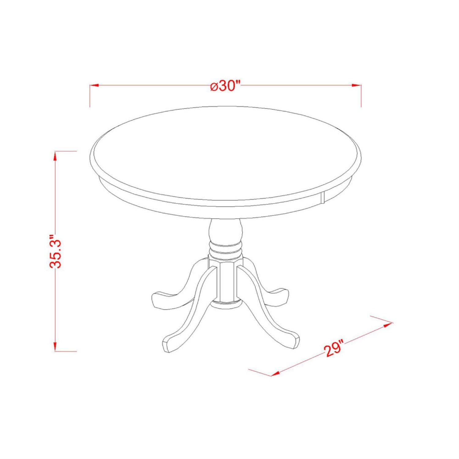 East West Furniture EDVN3-MAH-W 3-Piece Kitchen Counter Height Dining Set - 30x30 Inch Round Pedestal Table with 2 Chairs, Mahogany Wood - Perfect for Small Spaces, Breakfast Nooks & Apartment Dining