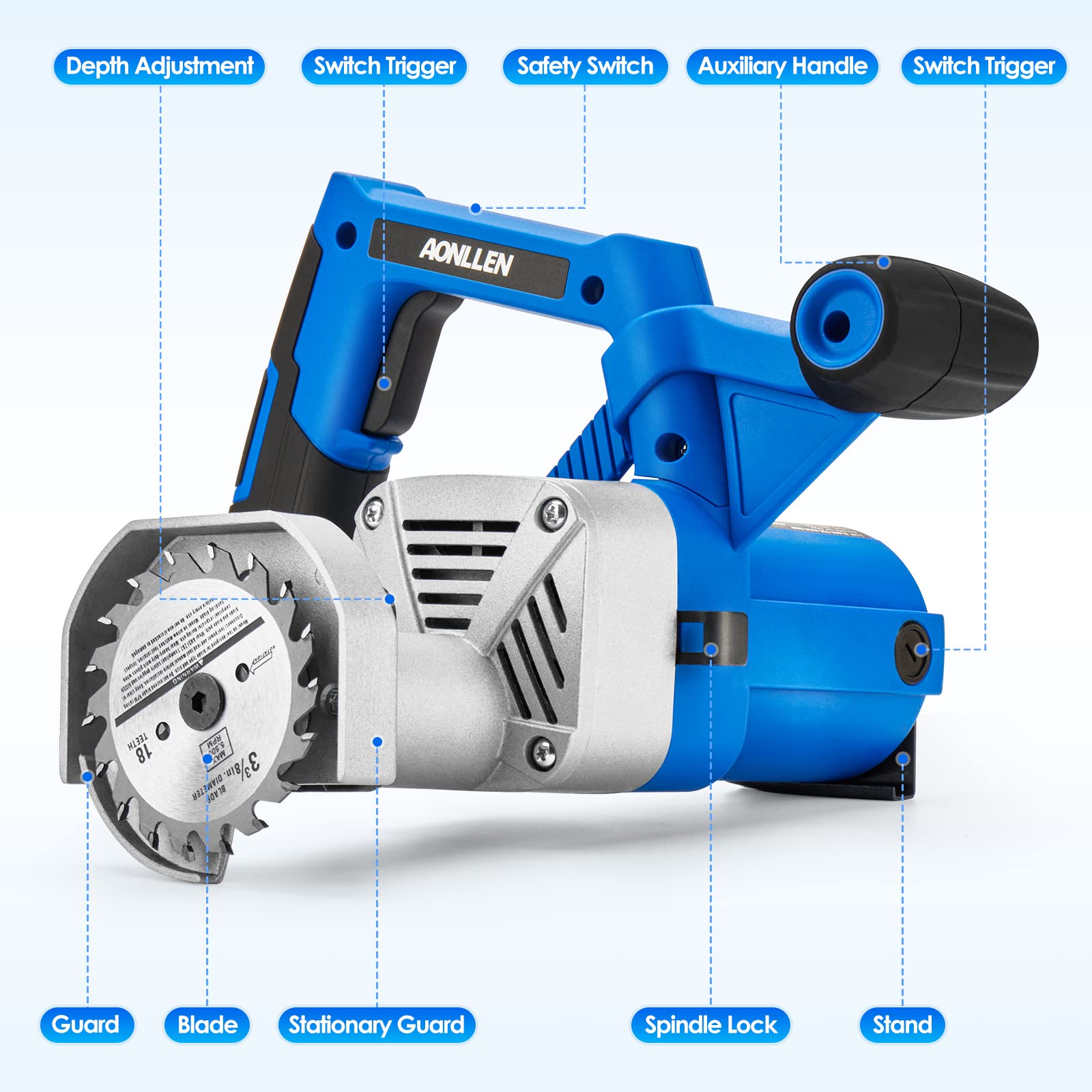 6.8Amp Toe Kick Saw with 3 Blades - for Wood & Tile Cutting | Subfloor Removal Tool