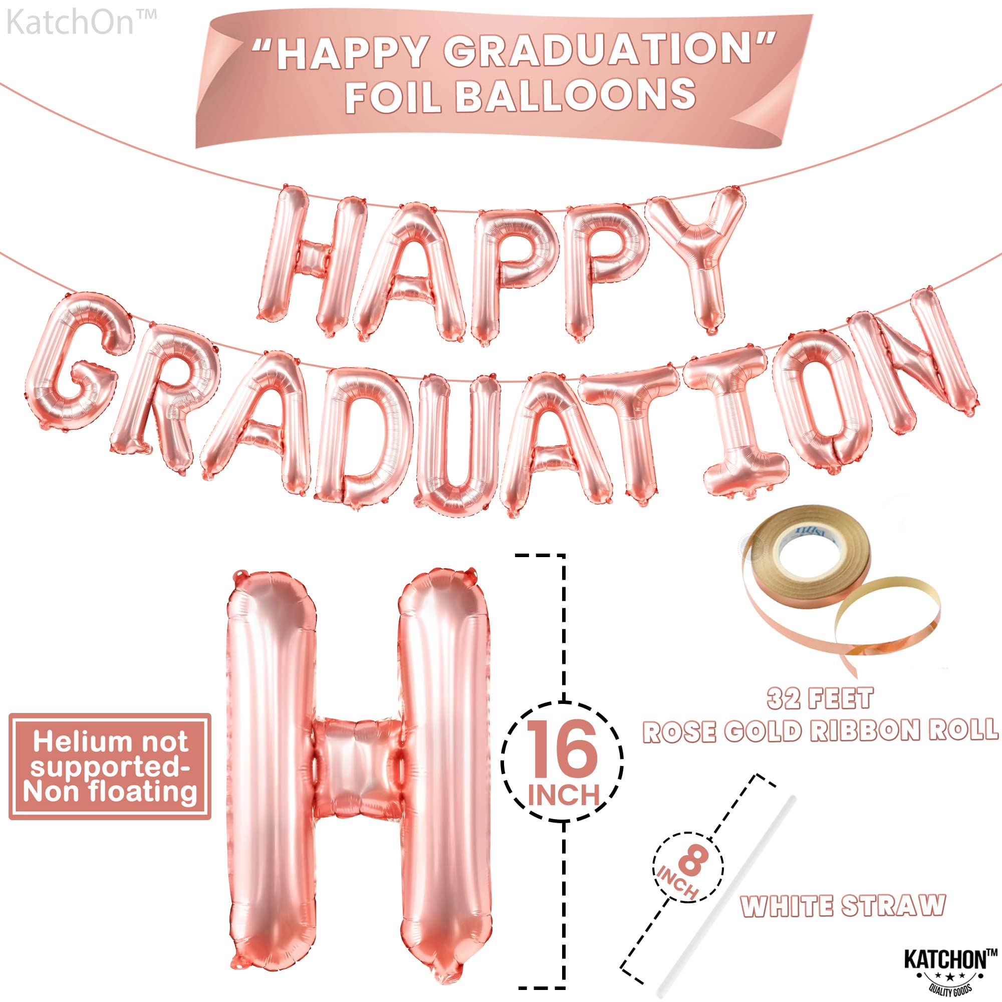 16 Inch Rose Gold Graduation Balloons - Class of 2025 Foil Balloons for Graduation Party Decorations | Happy Graduation Decor 2025 | Perfect for Graduation Ceremonies, Parties & Photo Backdrops