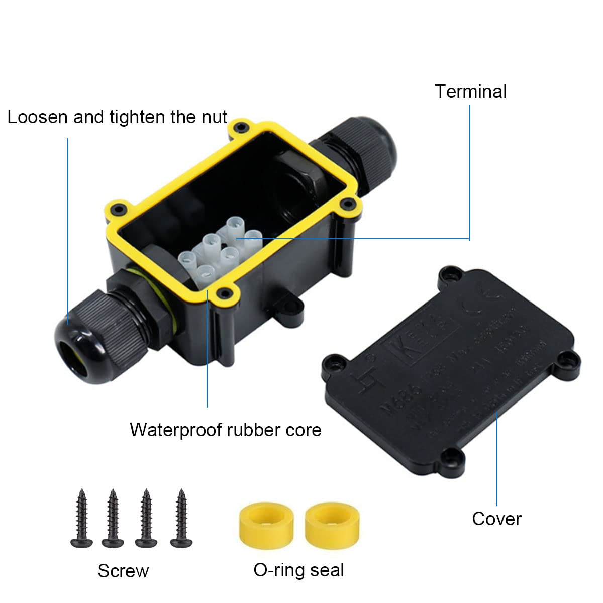 COMOPEZ 2-Way Underground Electrical Junction Box - IP68 Waterproof Outdoor Cable Connector for Wires 5-9mm, 9-12mm, 12-15mm (2 Pack) - Ideal for Landscape Lighting, Irrigation Systems & Underground Wiring Projects