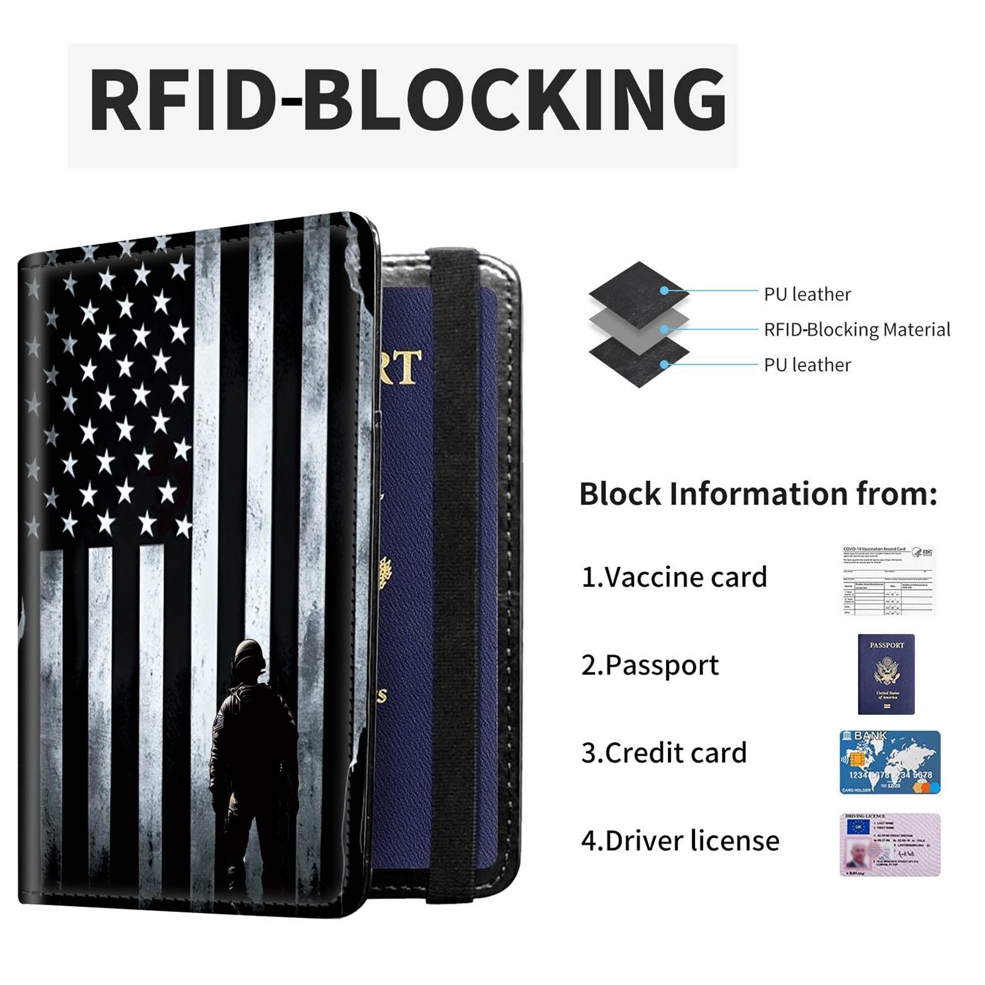 RYUITHDJP RFID Blocking Passport & Vaccine Card Holder Combo - American Flag Leather Wallet for Men & Boys with Credit Card Slots & Vaccination Protector | Travel Essentials for Airports & International Trips