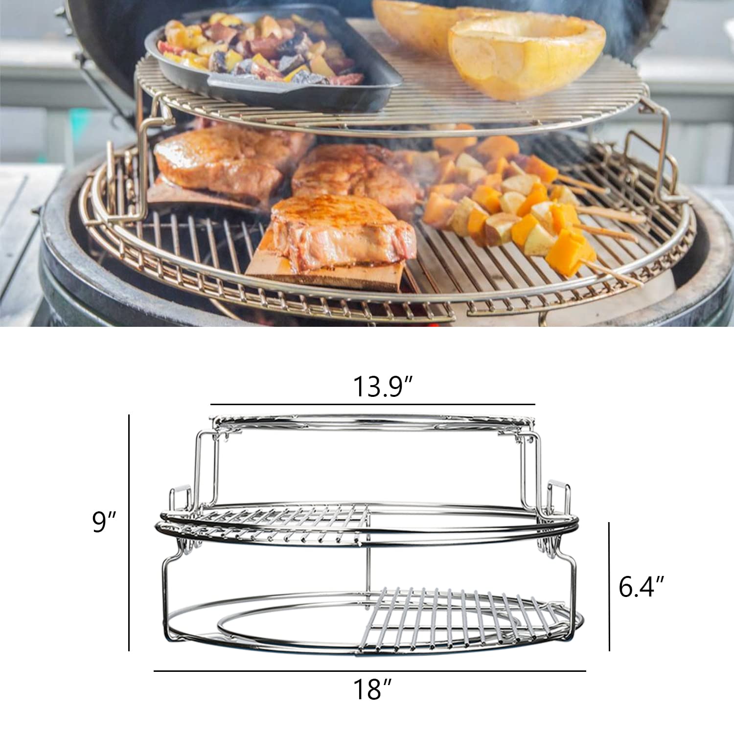 Big Green Egg Large 5-Piece Replacement Kit - 304 Stainless Steel Eggspander Rack, Conveggtor Basket & Removable Cooking System | Perfect for Grilling, Smoking & Outdoor Cooking