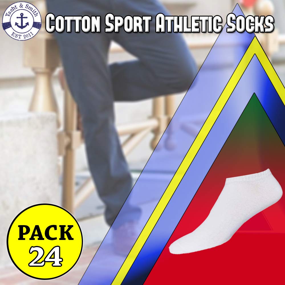 Yacht & Smith Men's No Show Ankle Socks - 12-Pack Bulk Cotton Athletic Socks for Running, Gym & Casual Wear - Sizes 10-13 (US) - Breathable & Comfortable Low Cut Socks for Sports & Everyday Use