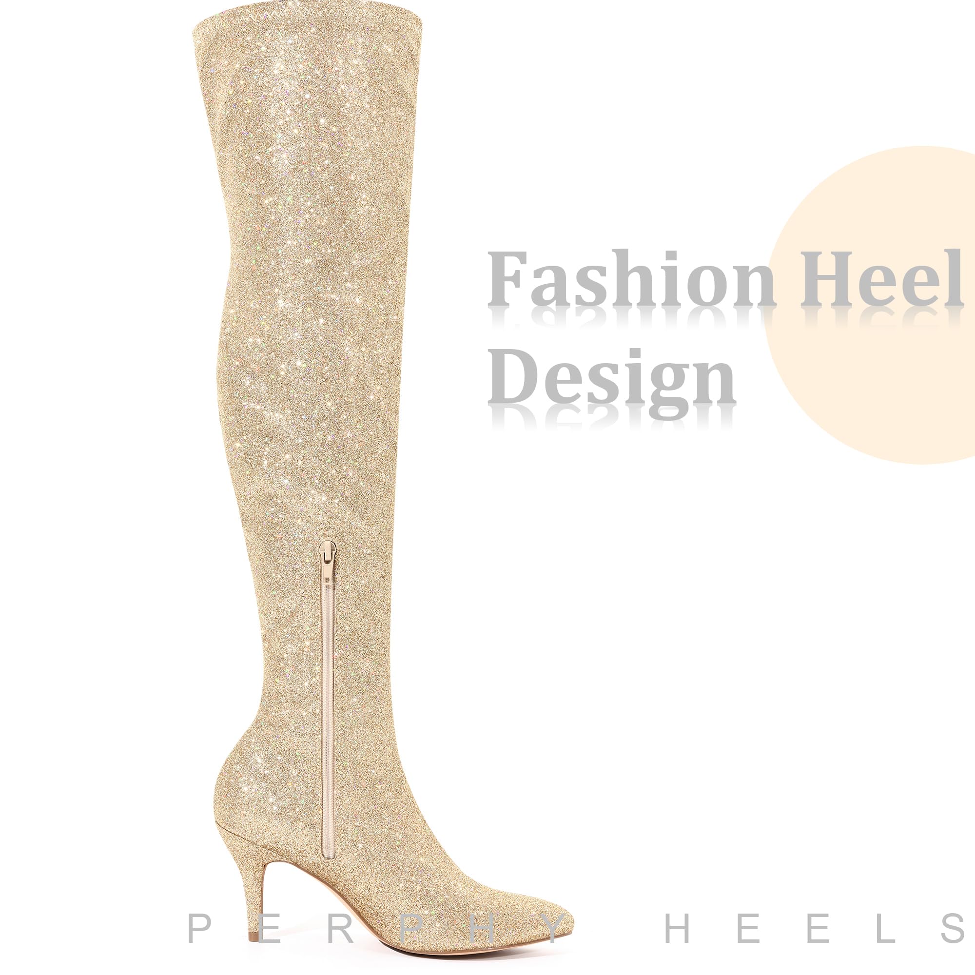 **Perphy Women's Glitter Thigh High Boots - Stiletto Heel Over The Knee Boots for Party, Night Out & Special Occasions**
