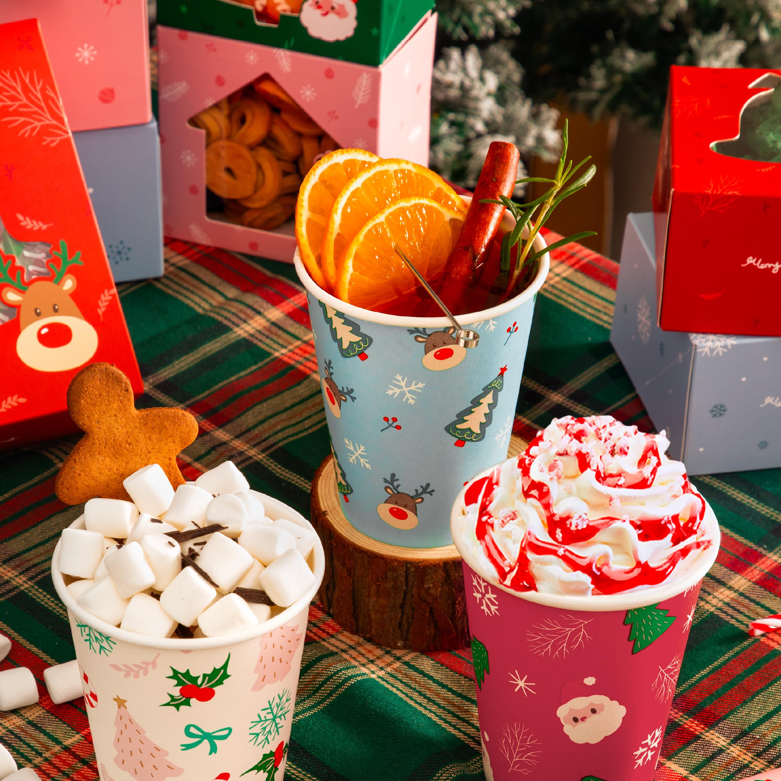 50 Pack 8oz Christmas Disposable Coffee Cups with Black Lids - Durable Thickened Paper Cups for Hot Beverages, Hot Chocolate, Tea & Cocoa - Perfect for Kids, Holiday Parties, Office Celebrations & Festive Gatherings