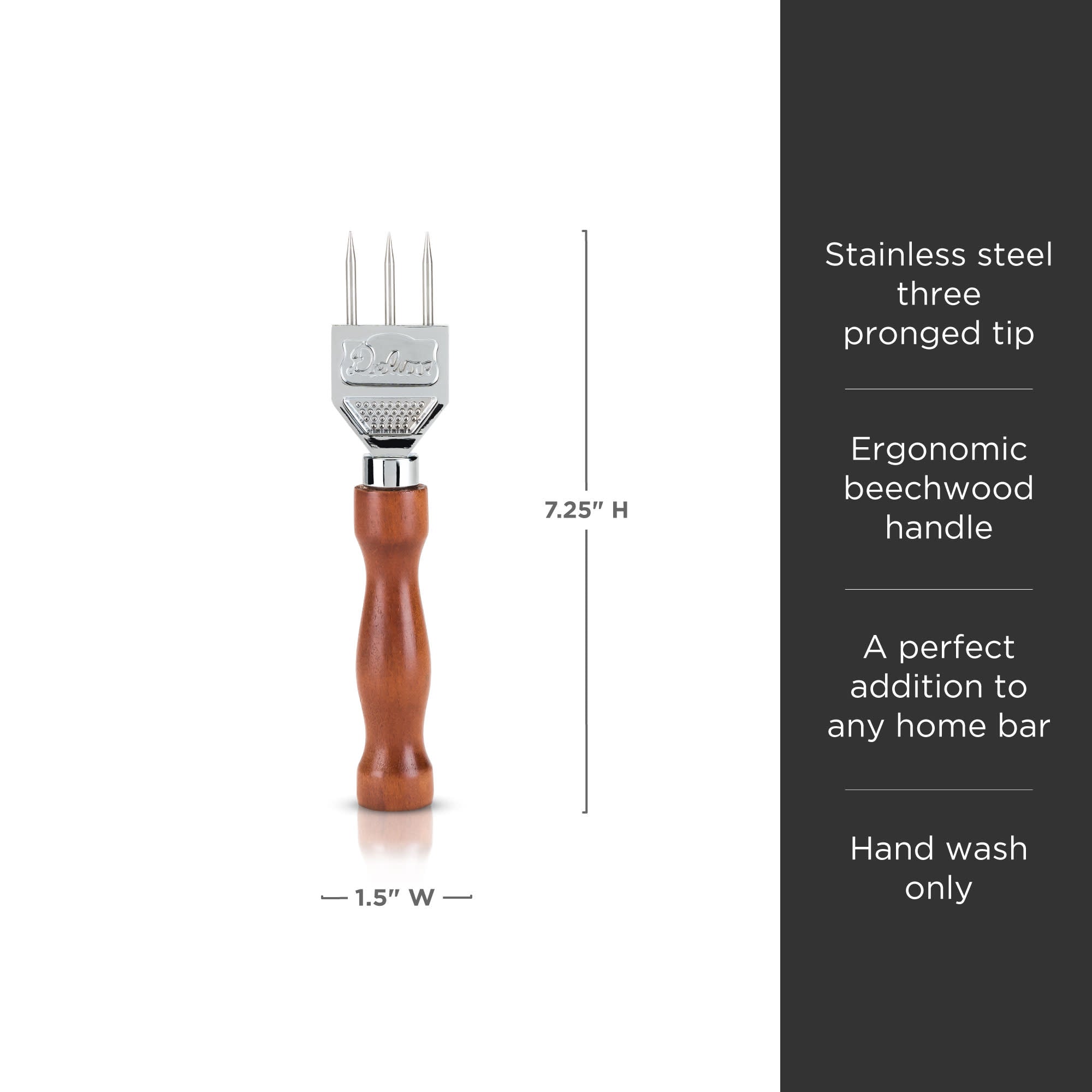 Premium Stainless Steel Ice Pick with 3 Prongs - Heavy Duty Ice Chipper for Cocktails, Bartending & Kitchen Use