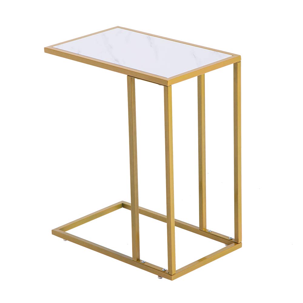 Modern Nile Console Table - C-Shaped Sofa & Couch Side Table with Marble Top & Metal Base (11.8