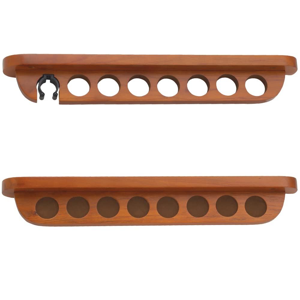 7-Piece Stained Wood Pool Cue Wall Rack with Secure Clip - Perfect for Billiards Room, Game Room, or Man Cave Decor