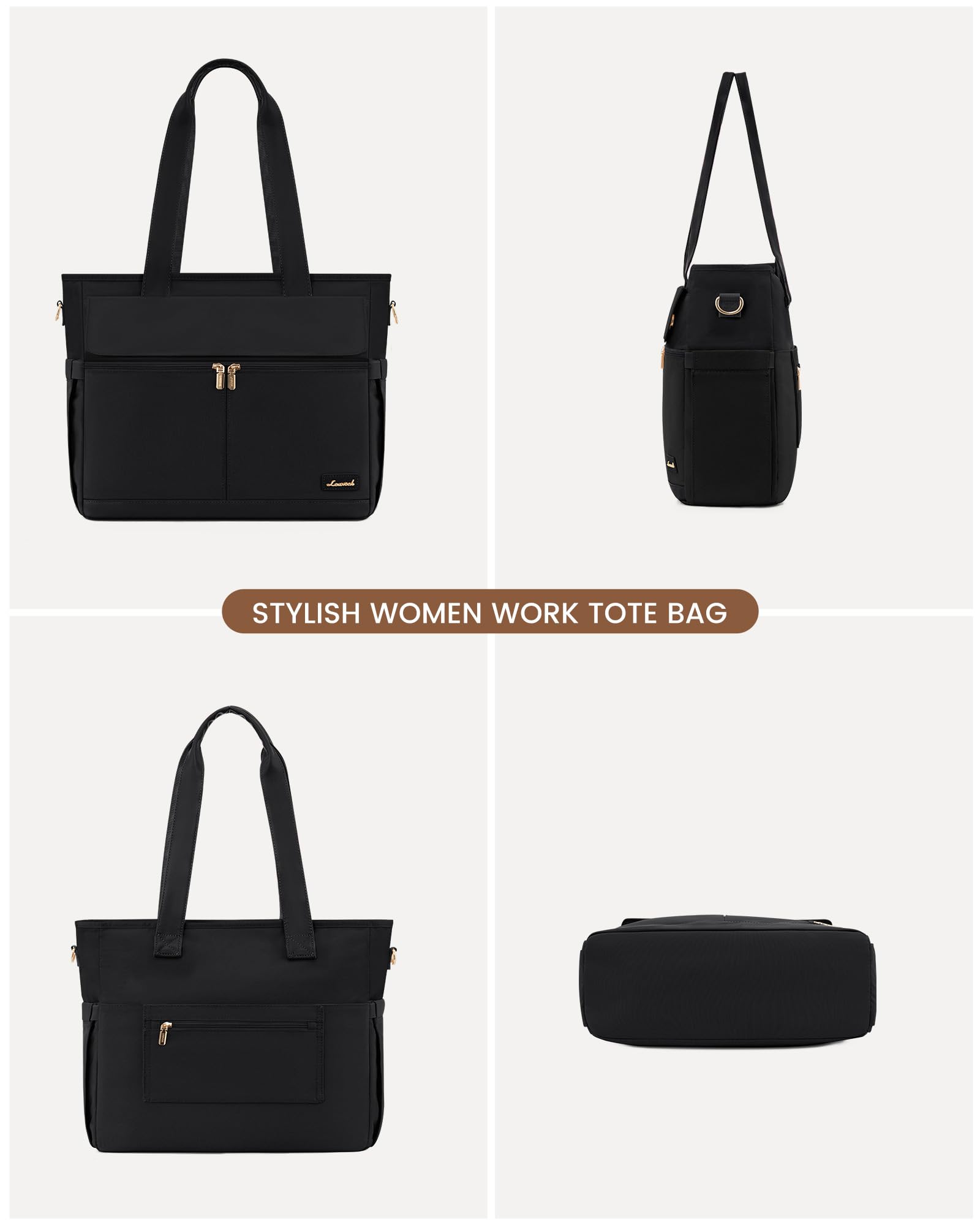 LOVEVOOK 15.6 Inch Women's Work Tote Bag with Laptop Compartment - Large Capacity Professional Teacher Bag, Casual Computer Briefcase for Office, Travel, Nurse, and School - Black