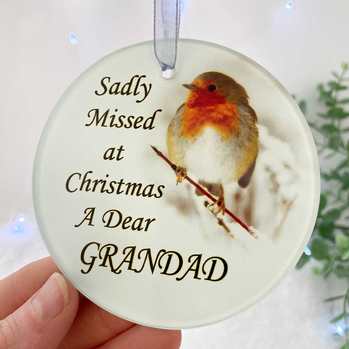 Robin 'Missed At Christmas' Glass Hanging Decoration for Grandad - Handcrafted Memorial Keepsake for Holiday Tree & Fireplace Mantel