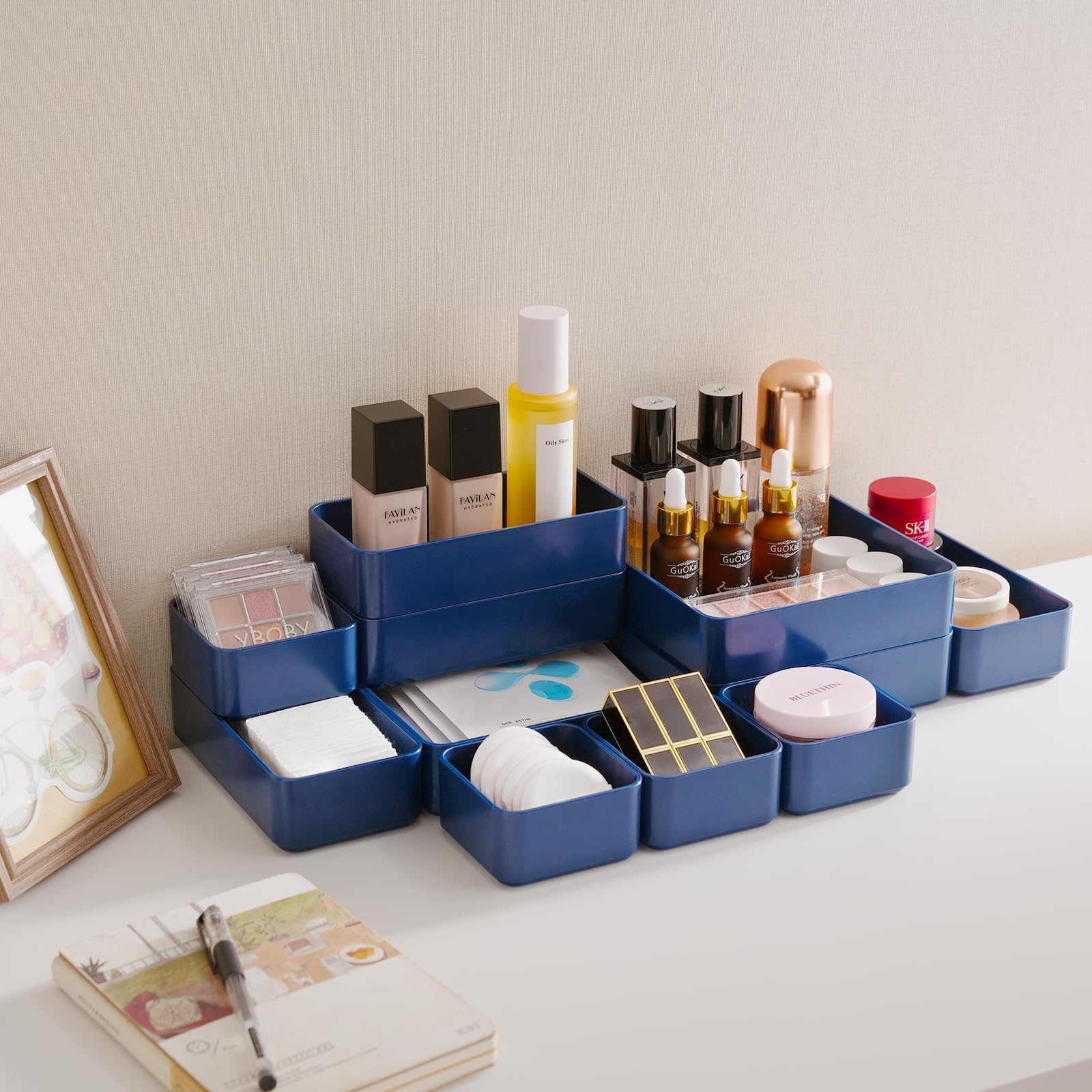 CHANCETSUI 11-Piece Stackable Drawer Organizer Set - Multi-Size Desk & Vanity Storage Bins for Makeup, Stationery, Utensils - Perfect for Bathroom, Dresser, Office & Kitchen Organization (Space-Saving Solution)