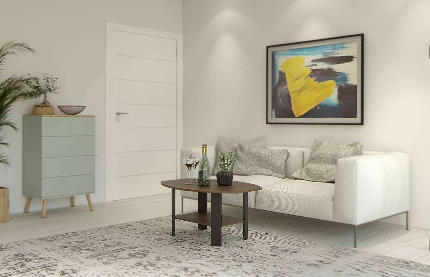 Furinno Simple Design Coffee Table - Modern Columbia Walnut & Black Finish End Table for Living Room, Bedroom, Office - Perfect for Small Spaces & Home Decor